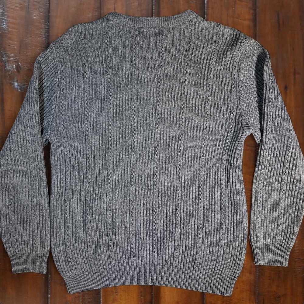 Chaps Gray Cotton Rib Knit Crewneck Sweater Men's Small Classic Preppy - Picture 3 of 5
